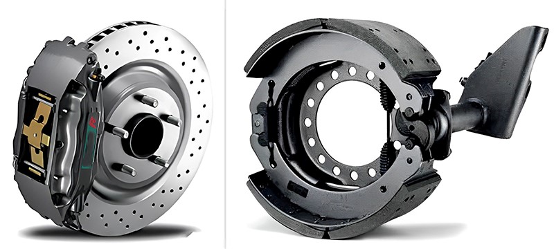 左：盤式制動器 右：鼓式制動器